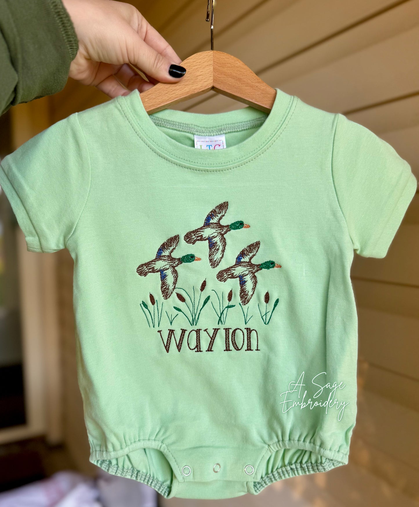 Personalized mallard duck Bubble Romper - custom name - bubble - personalized name - bubble romper - embroidered romper - embroidery