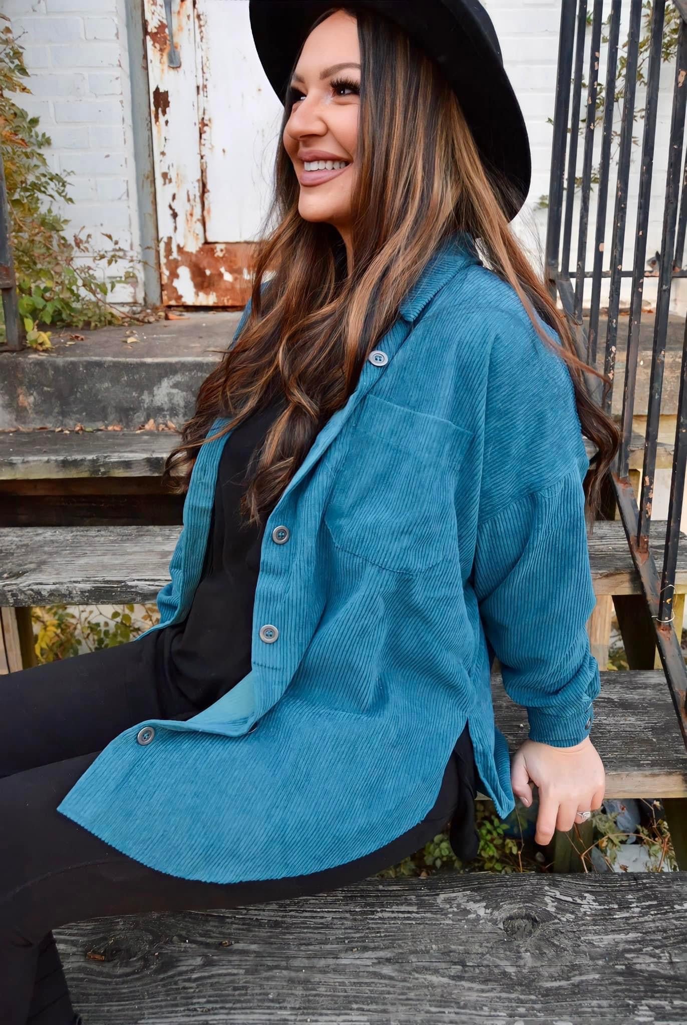 Corduroy Shacket - Deep Teal