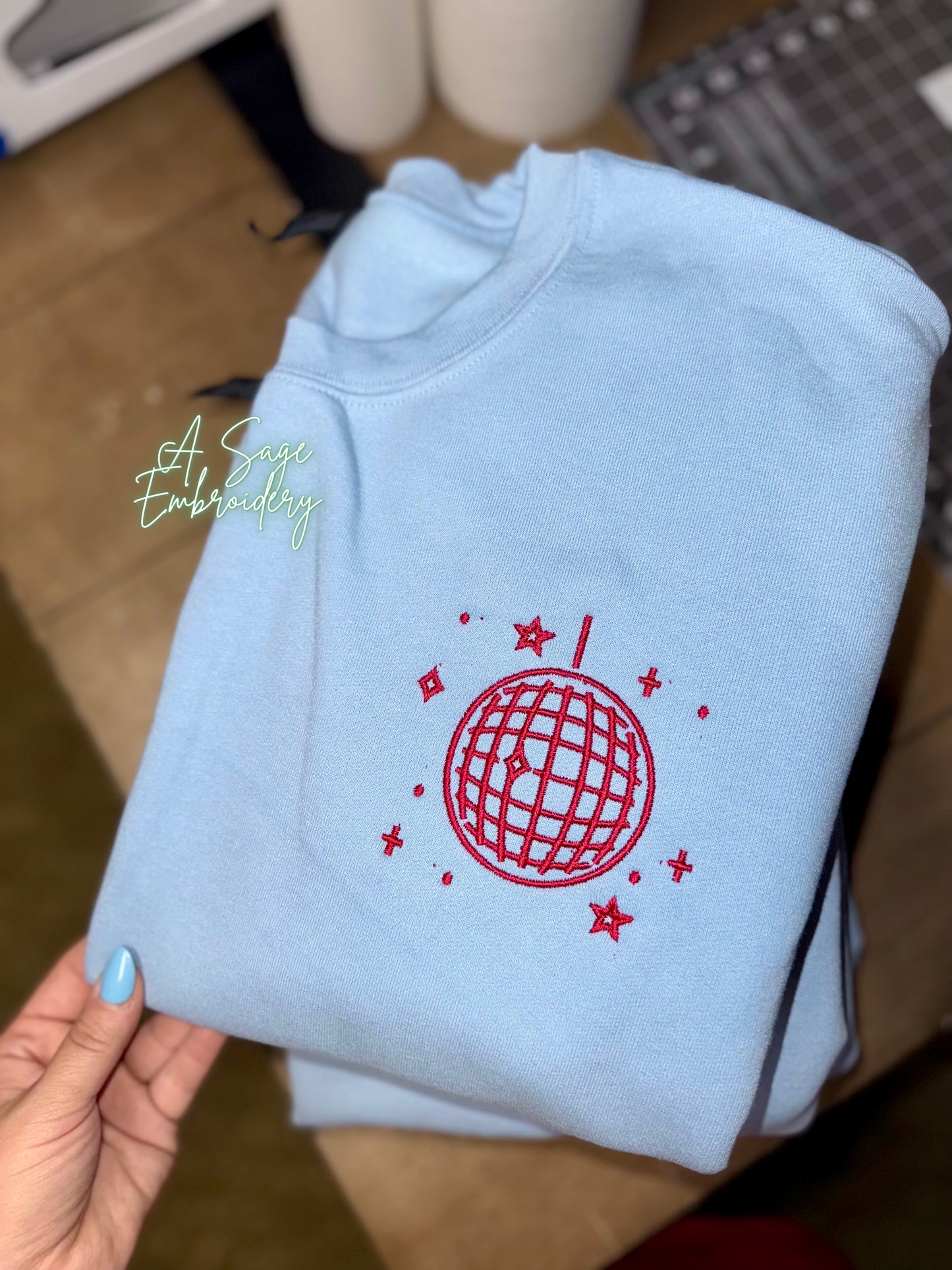 Disco ball - embroidery - embroidered - bachelorette- wedding - wife - cowgirl - retro - disco sweatshirt- t shirt