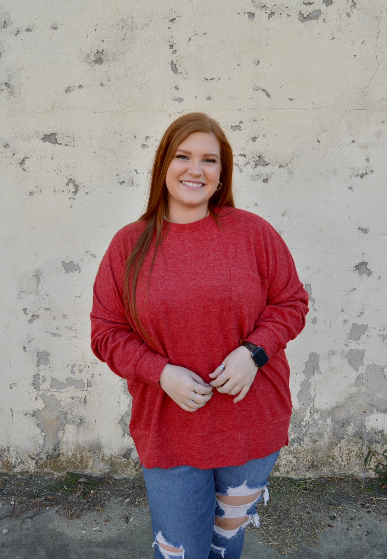 Heather Knit Sweater - Deep Red