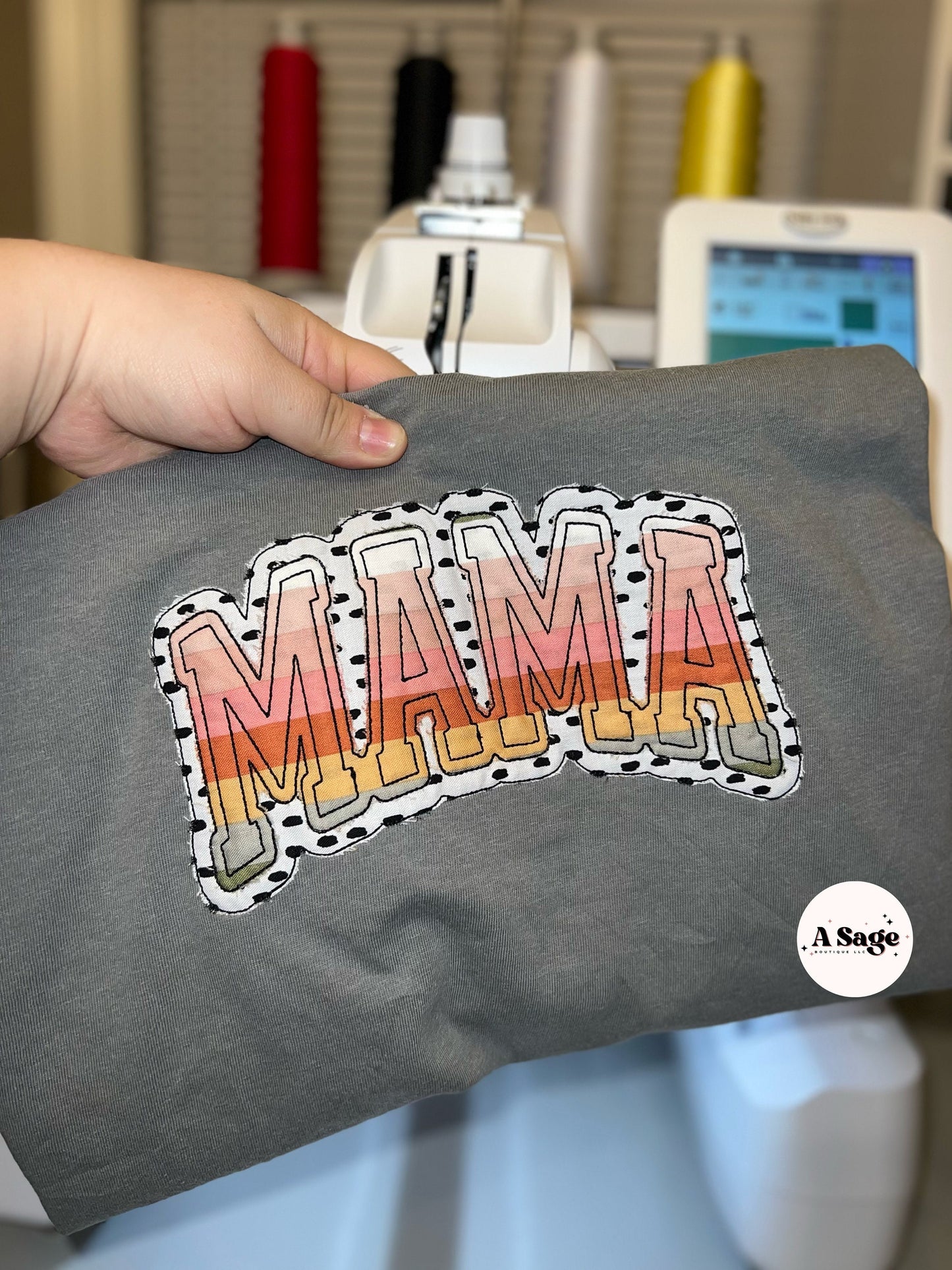 Appliqué Mama - t shirt - sweatshirt - comfort colors - mama embroidered - embroidery - mama t shirt - mom - appliqué - rainbow
