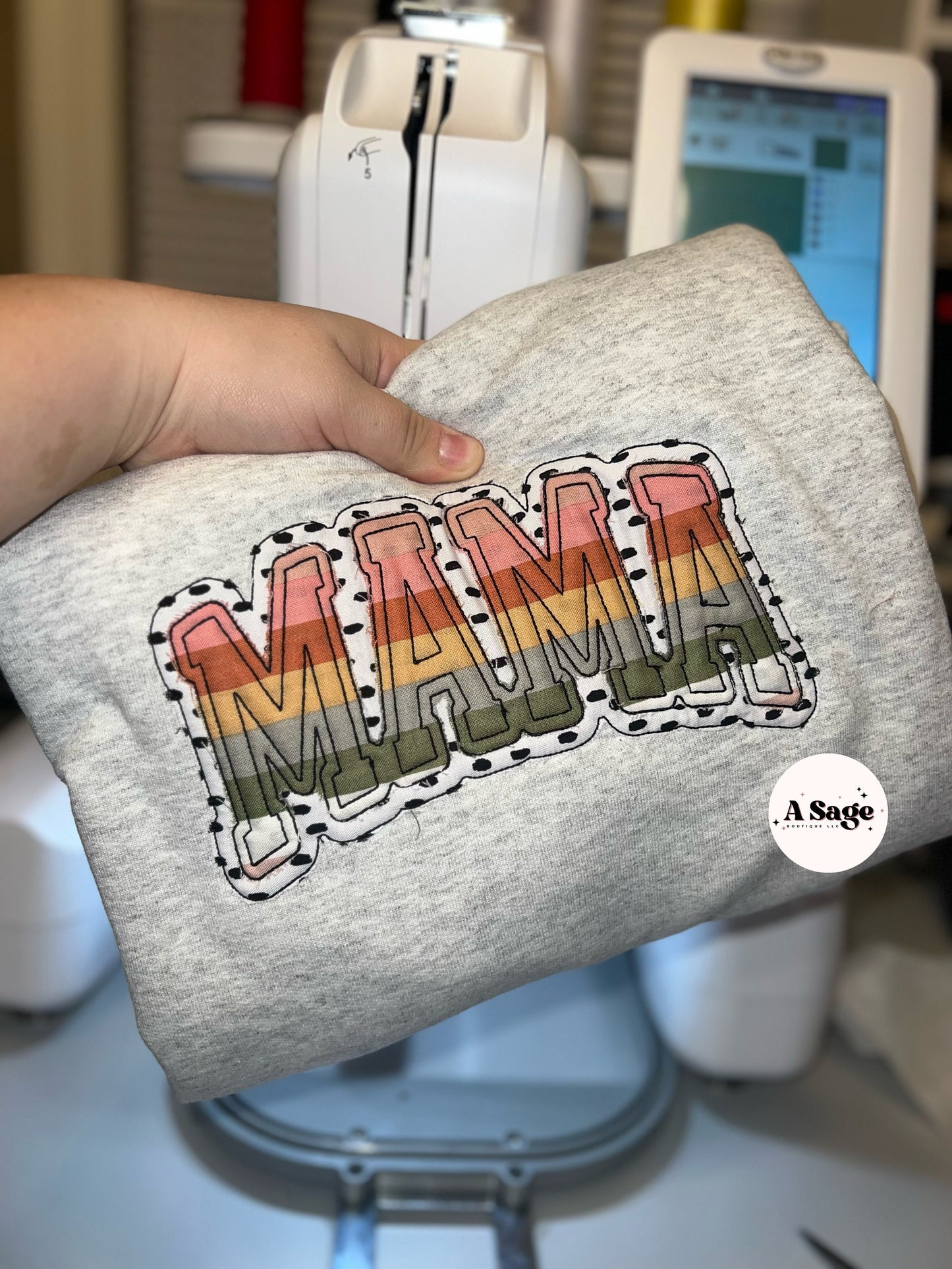 Appliqué Mama - t shirt - sweatshirt - comfort colors - mama embroidered - embroidery - mama t shirt - mom - appliqué - rainbow