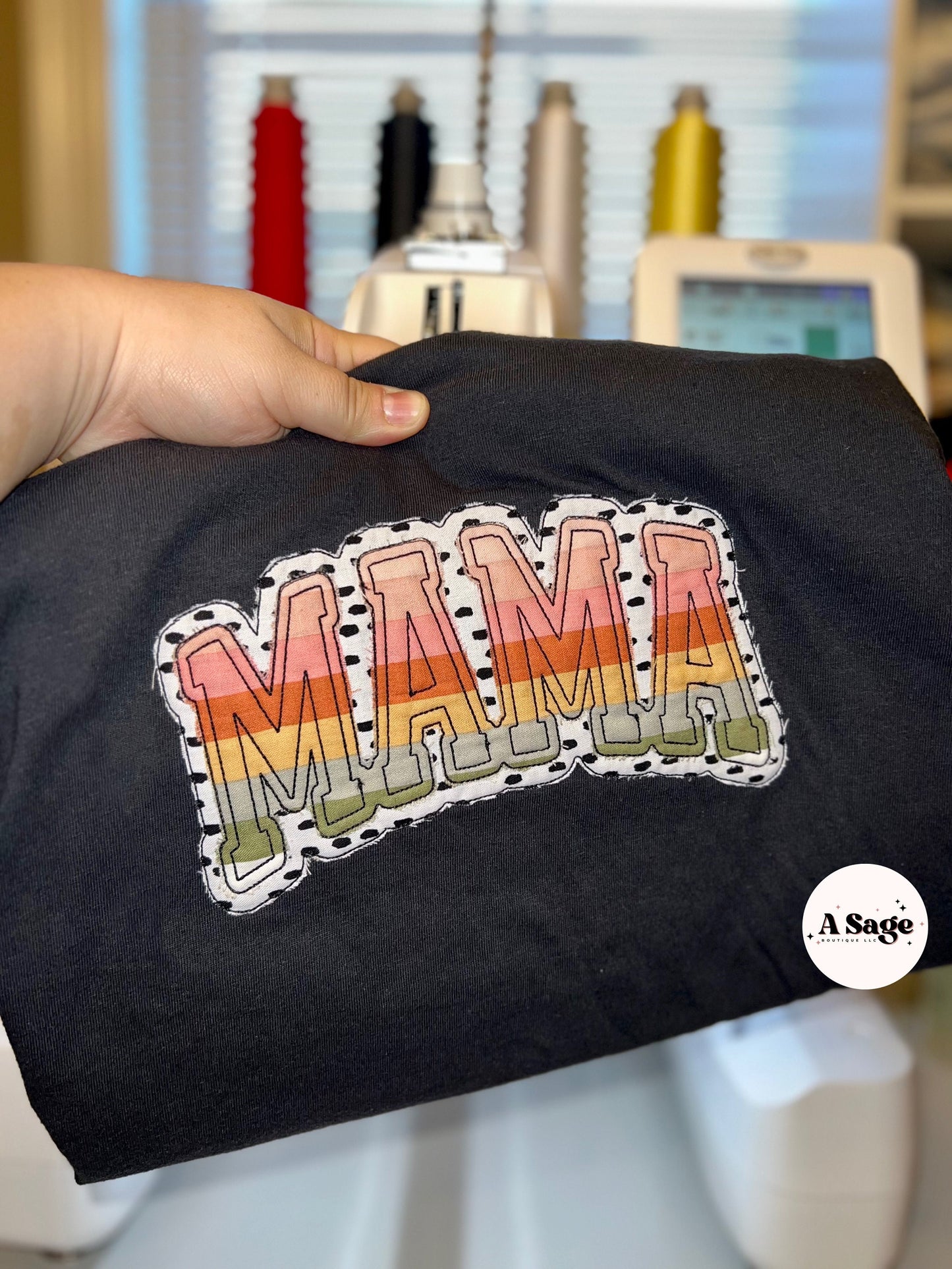 Appliqué Mama - t shirt - sweatshirt - comfort colors - mama embroidered - embroidery - mama t shirt - mom - appliqué - rainbow