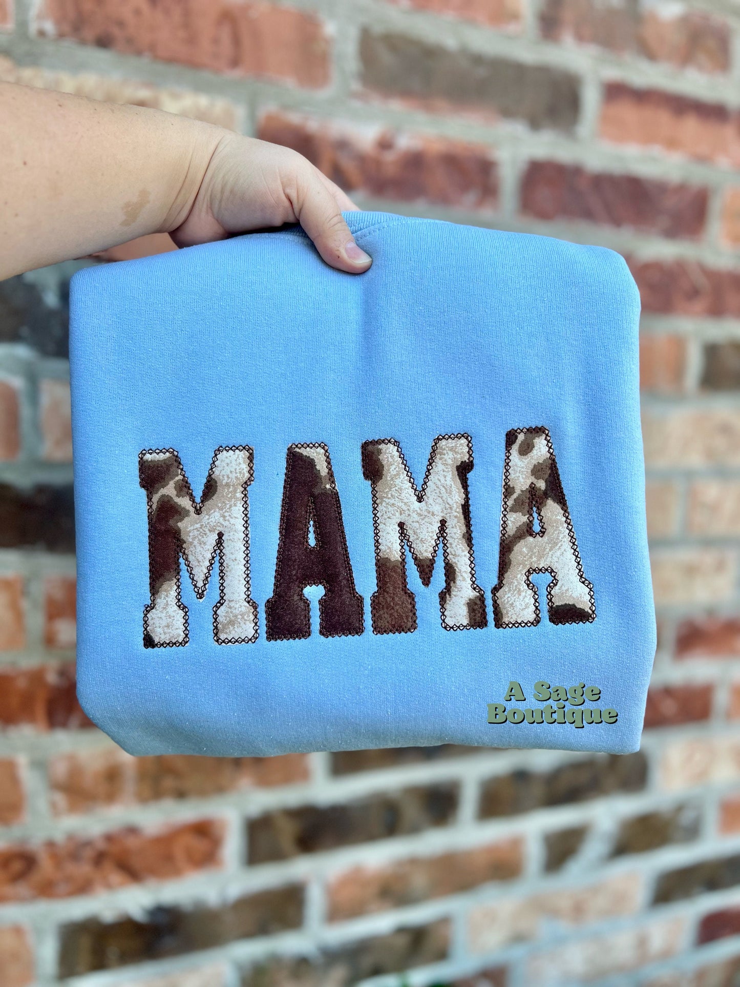 Cow print - appliqué mama - western mama - brown cow print - appliqué design - mama t shirt - sweatshirt - fall vibes - country - winter