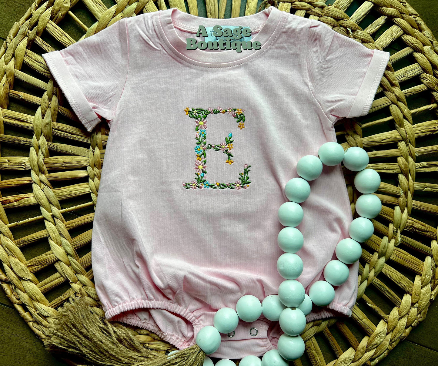 Embroidered kids t shirt/bubble romper - floral initial - bubble romper - t shirt - baby romper - flower embroidery