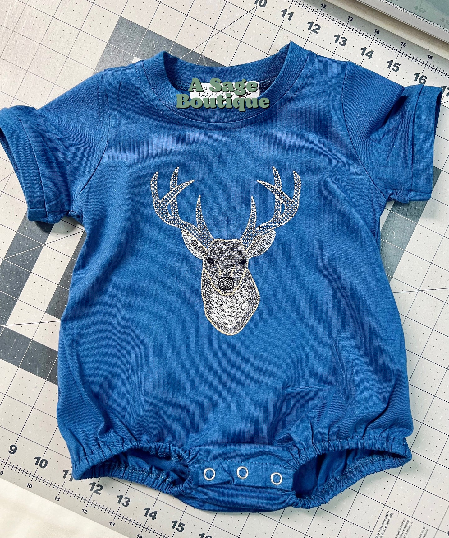 Embroidered Deer Bubble romper - T shirt - personalized - custom - embroidery - deer- buck - deer season - hunting season - name bubble tee