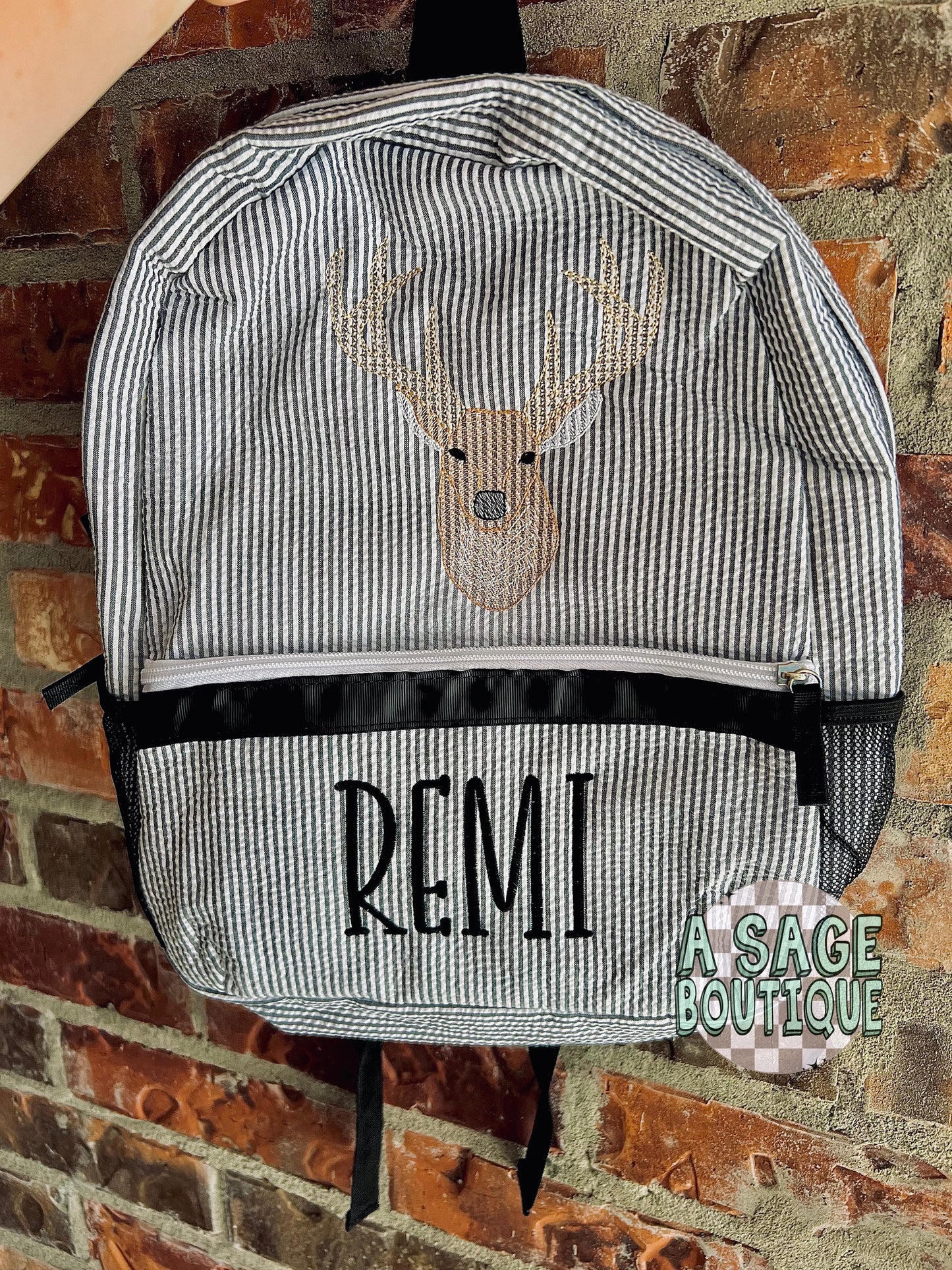 Embroidered Seersucker backpack - deer - deer season - kids backpack - diaper bag - adult backpack - embroidered backpack - embroidery