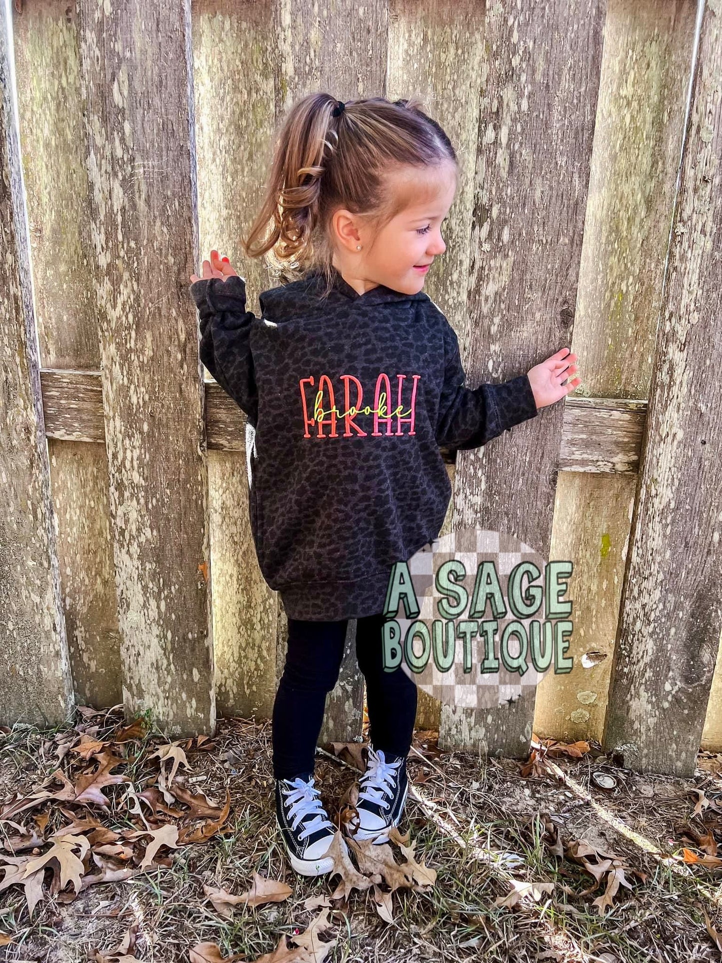 Embroidered double name hoodie / black leopard / vintage camo / embroidered kids hoodie / toddler hoodie / embroidery / custom name