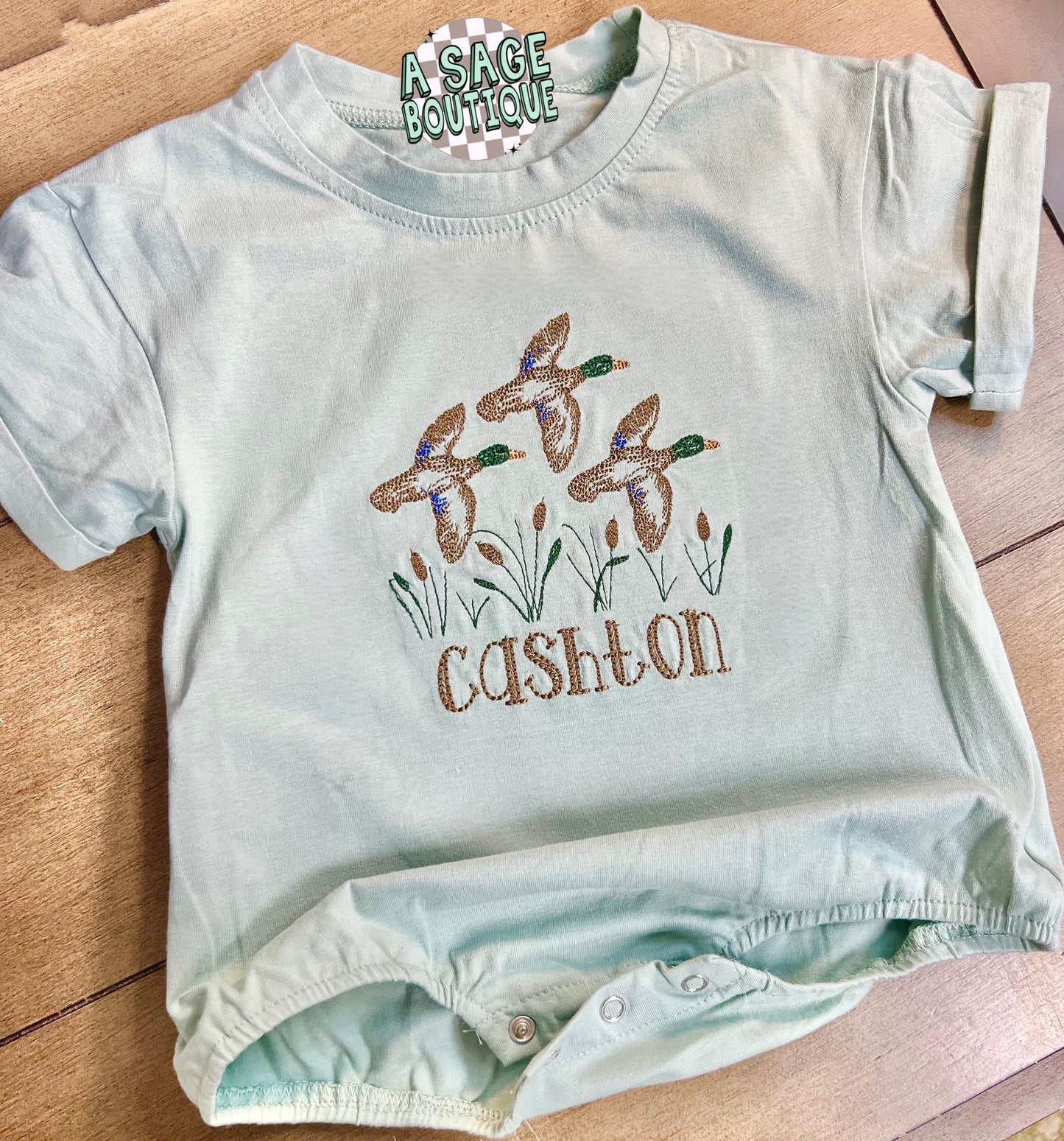 Personalized mallard duck Bubble Romper - custom name - bubble - personalized name - bubble romper - embroidered romper - embroidery