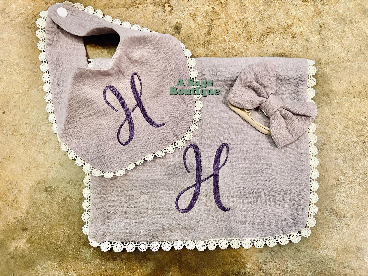 Initial baby bib set - swaddle - burp cloth - baby items - monogram - embroidered bibs - baby shower gift - baby registry- bib sets - babies