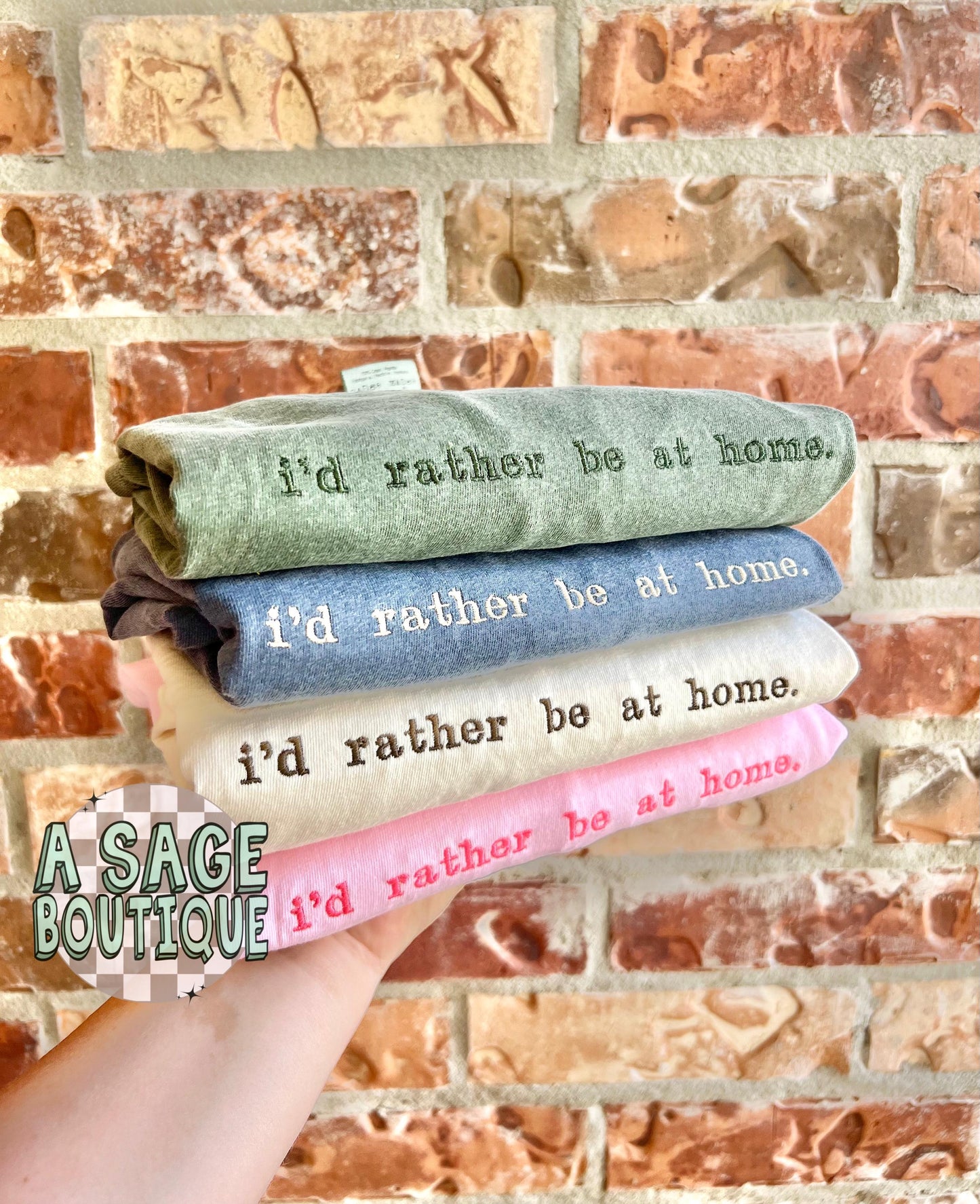 I’d rather be at home. Sweatshirt - t shirt - embroidered- SAHM - comfort colors - Gildan - cozy - not going - funny shirt - antisocial