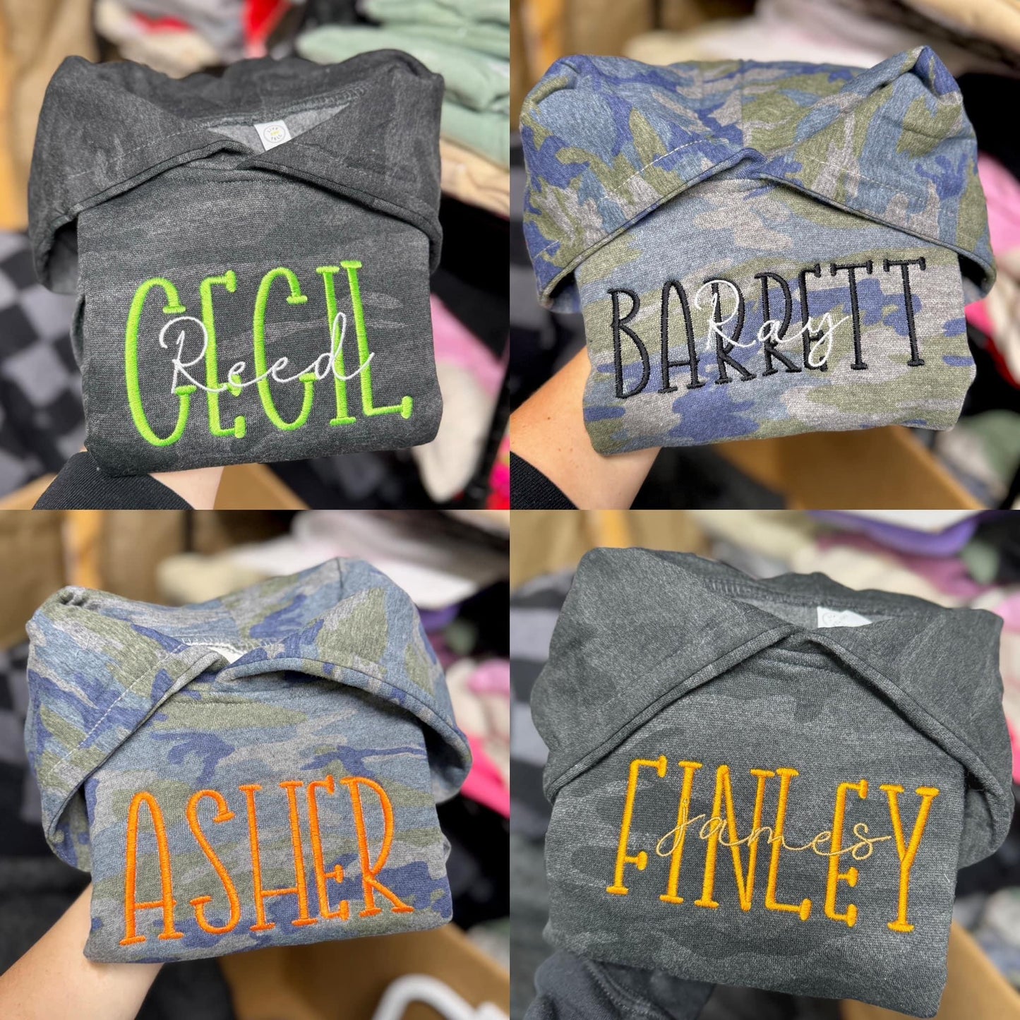 Embroidered double name hoodie / black leopard / vintage camo / embroidered kids hoodie / toddler hoodie / embroidery / custom name