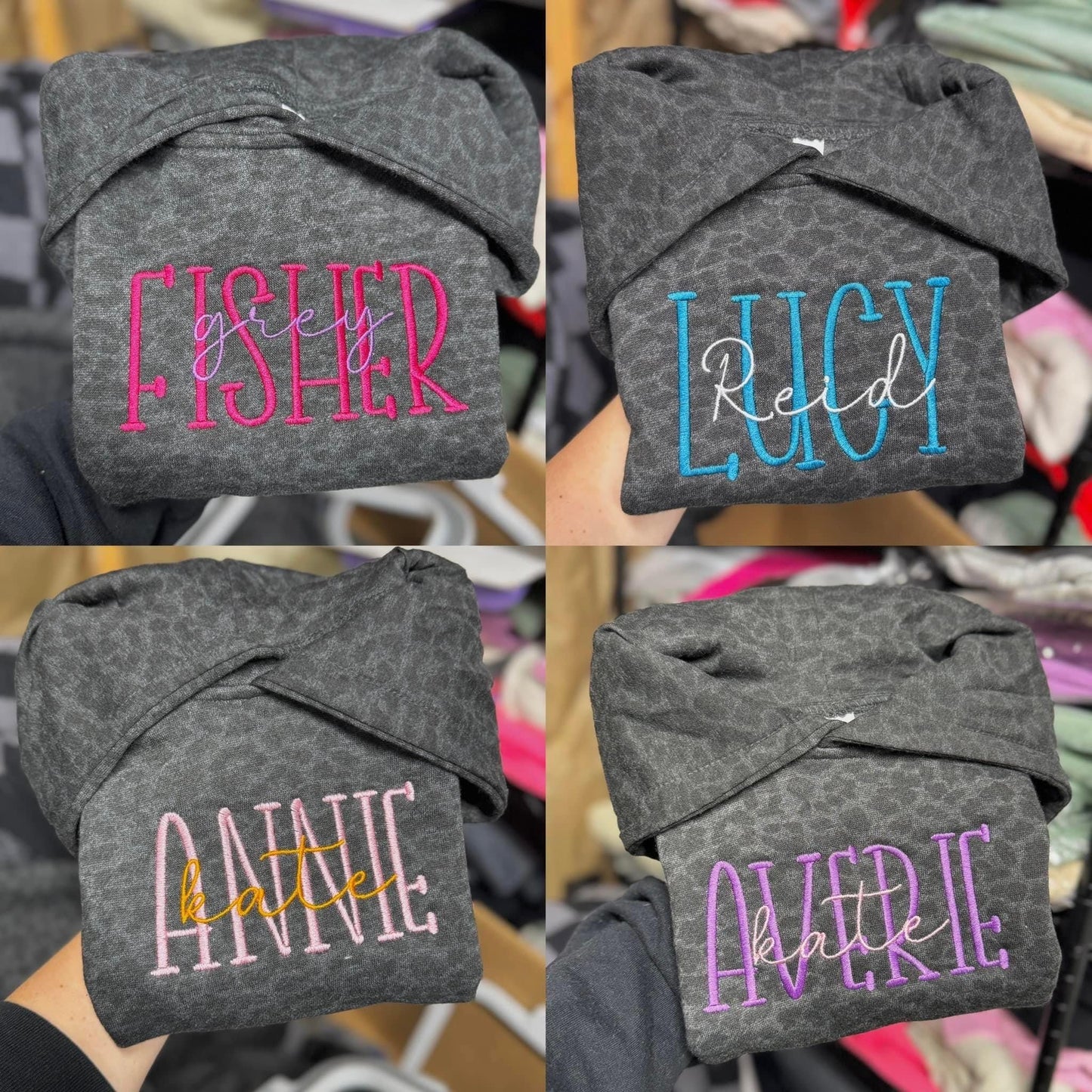 Embroidered double name hoodie / black leopard / vintage camo / embroidered kids hoodie / toddler hoodie / embroidery / custom name