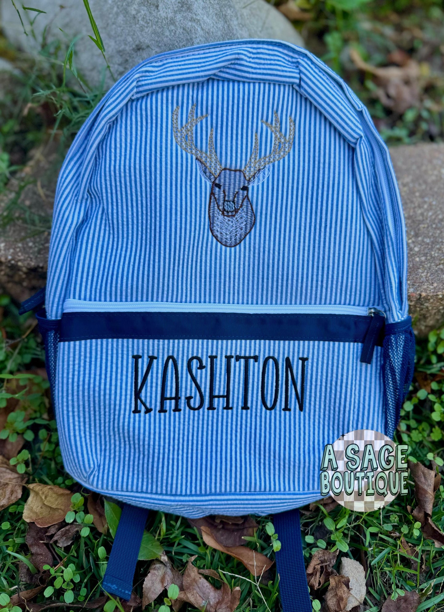 Embroidered Seersucker backpack - deer - deer season - kids backpack - diaper bag - adult backpack - embroidered backpack - embroidery