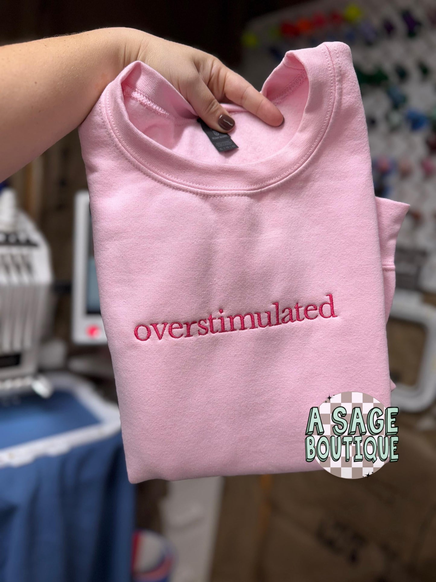 Overstimulated- embroidered - overthinking- overthinker - mom life - mama - xanax - I’m just a girl - stimulated- happy pills