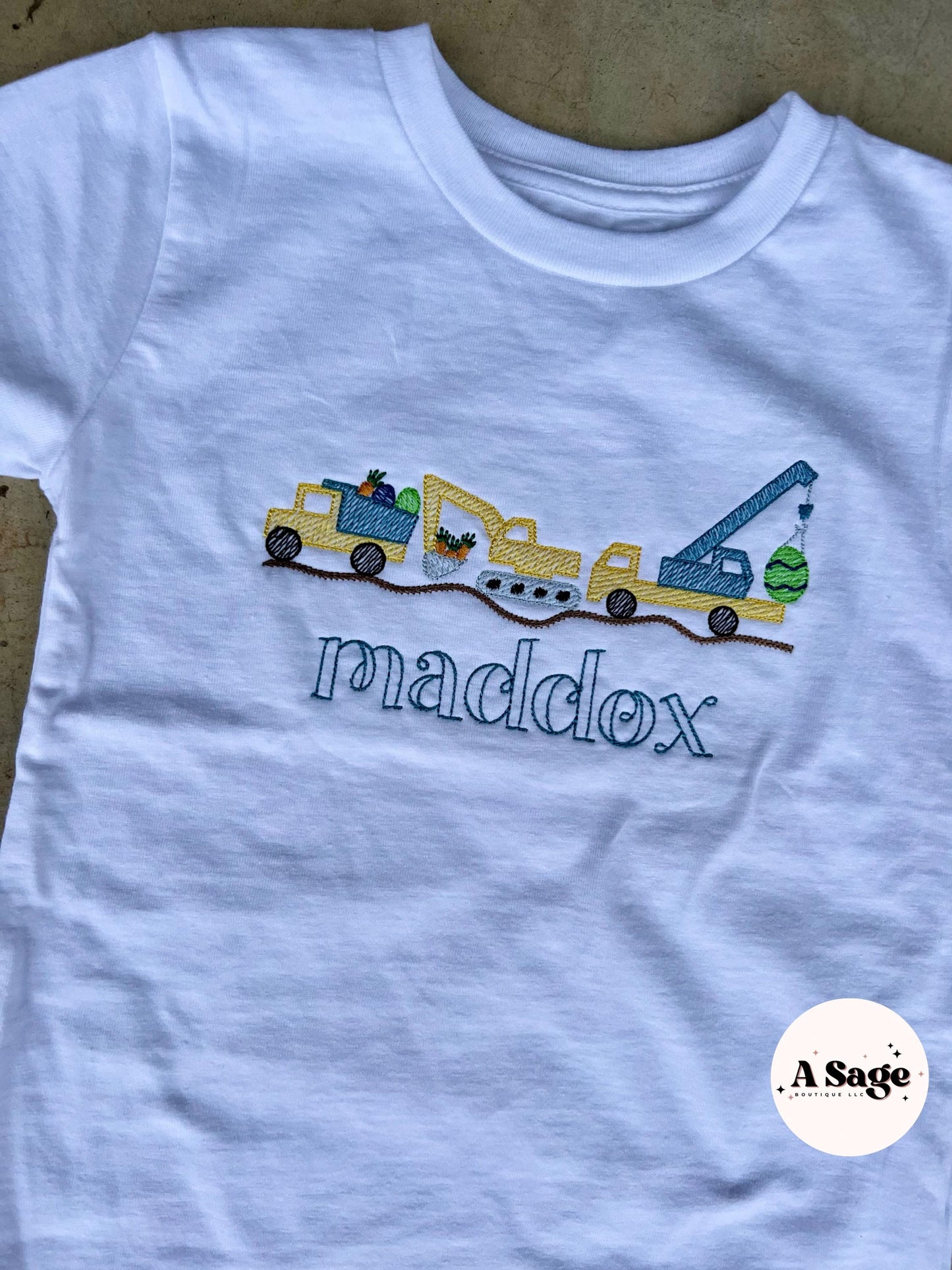 construction easter embroidered t shirt - embroidered kids Easter - kids construction embroidered design - custom monogram - Easter monogram