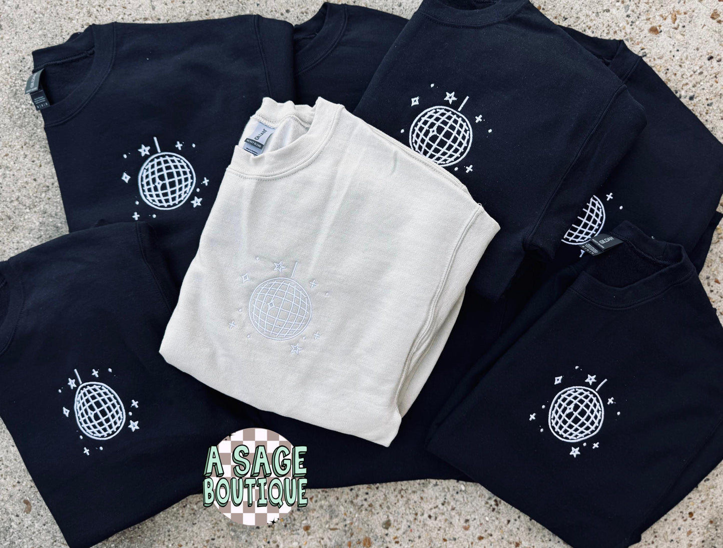 Disco ball - embroidery - embroidered - bachelorette- wedding - wife - cowgirl - retro - disco sweatshirt- t shirt