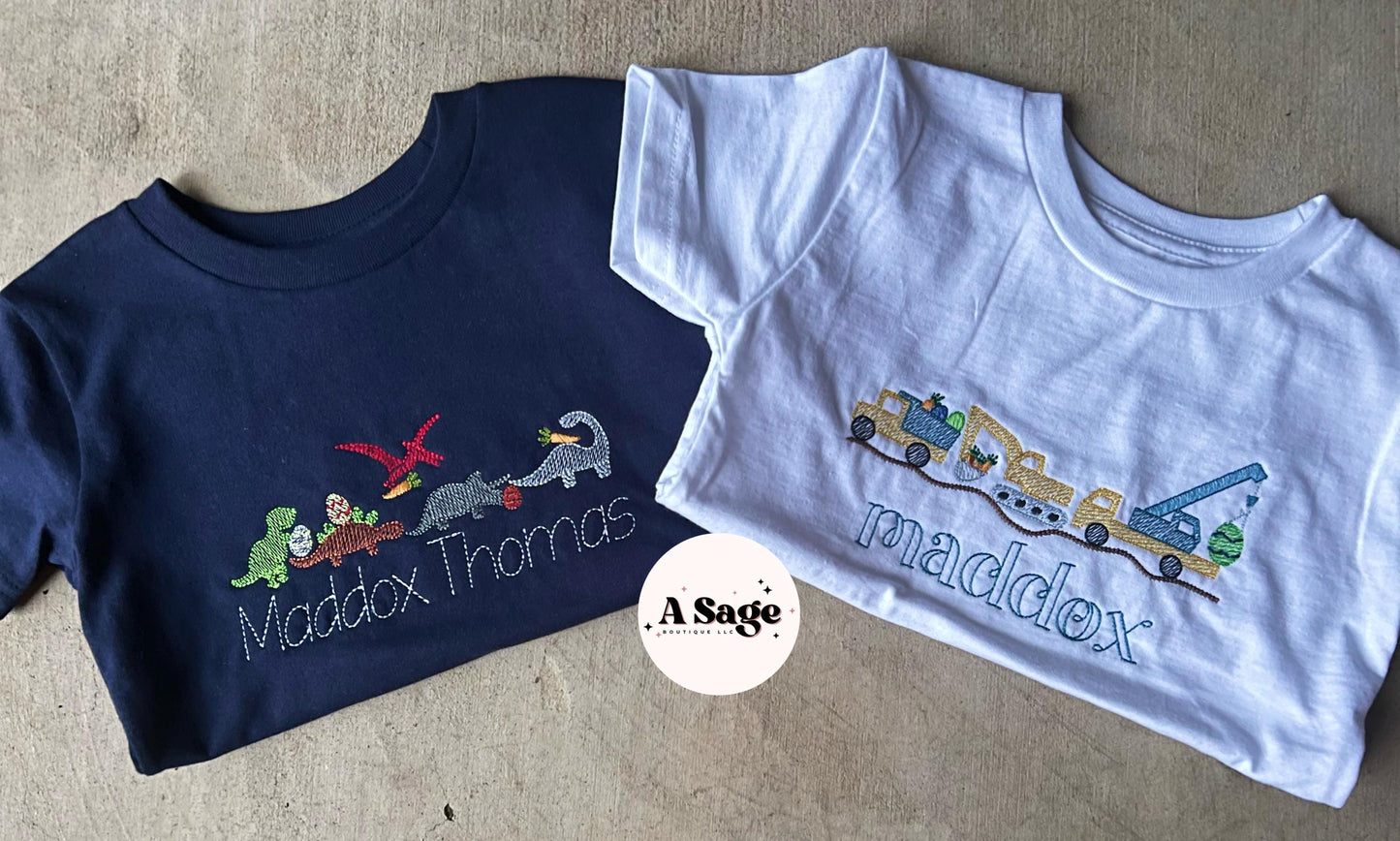construction easter embroidered t shirt - embroidered kids Easter - kids construction embroidered design - custom monogram - Easter monogram
