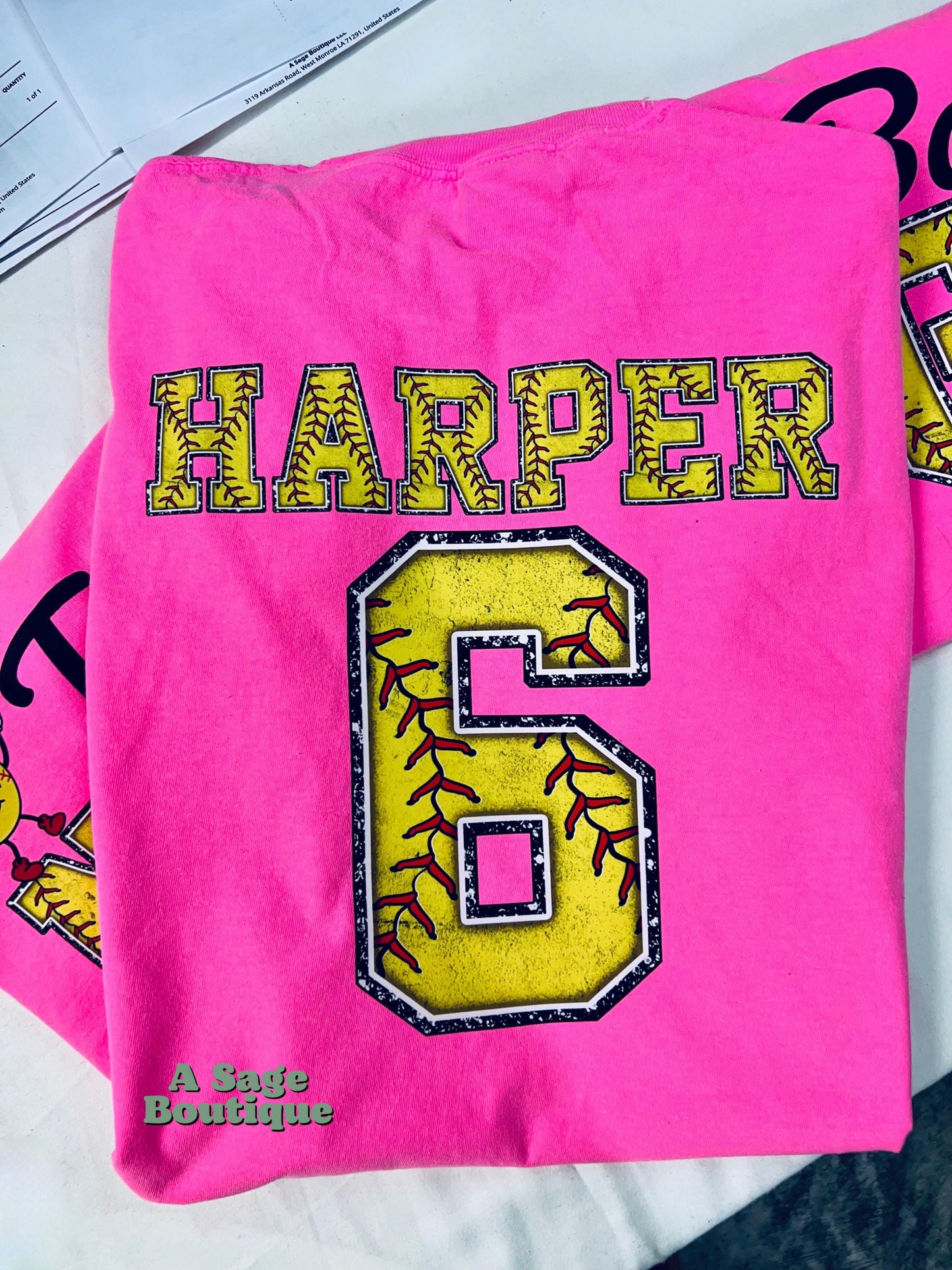 Baseball and Softball custom t shirts, sports number, Jersey number, team, spirit wear, varsity number, distressed number design, name