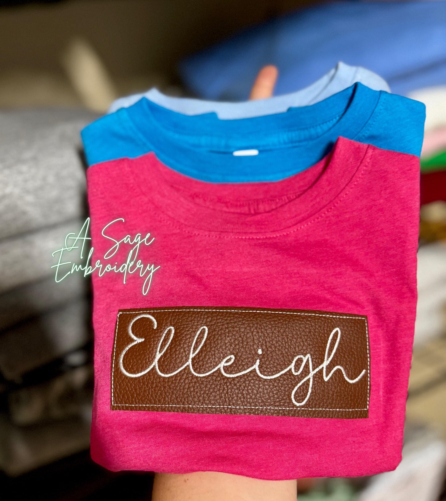 Custom leather patch - personalized- embroidery- embroidered name - embroidered leather patch - custom sweatshirt - embroidered sweatshirt