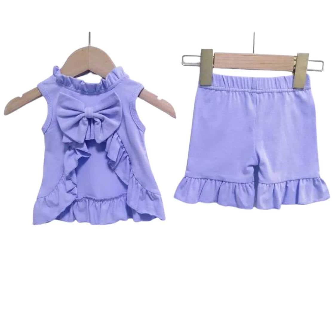 Embroidered open back ruffle back bow shorts set / embroidered girls shorts set / infant and toddler girls custom personalized sets / stitch