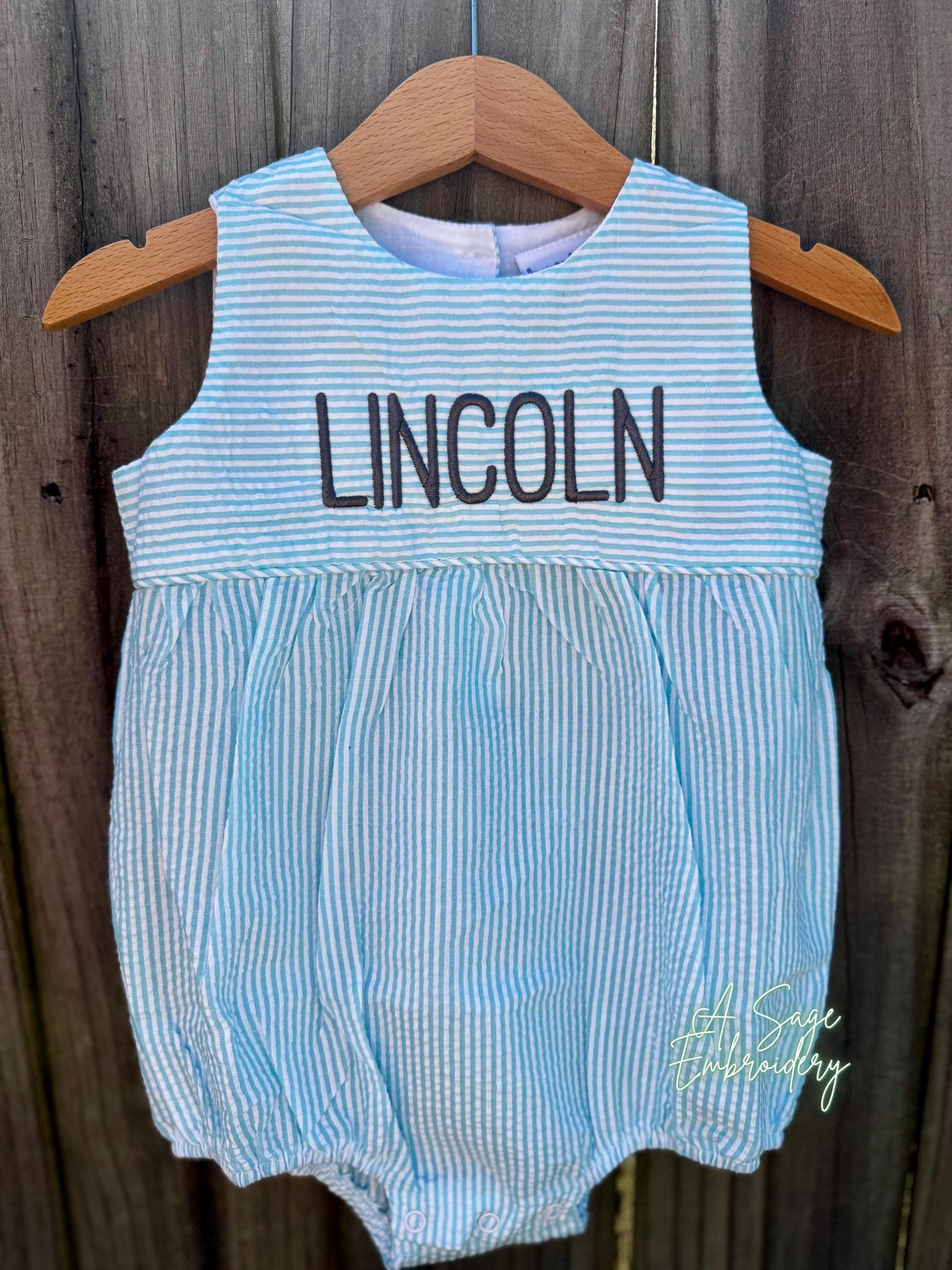 Embroidered custom seersucker bubble romper, boy or girl bubble romper, seersucker embroidery, custom personalized monogram bubble, baby