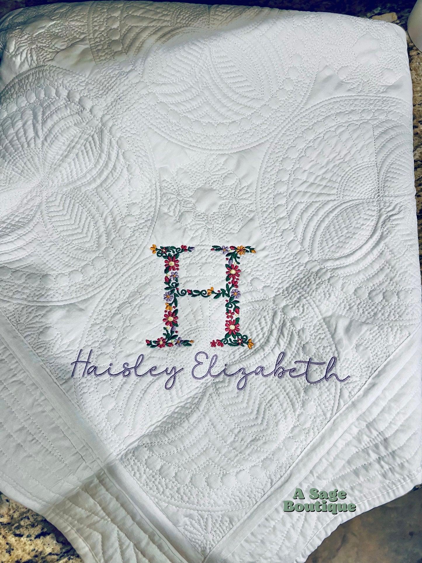 Floral initial quilt - custom