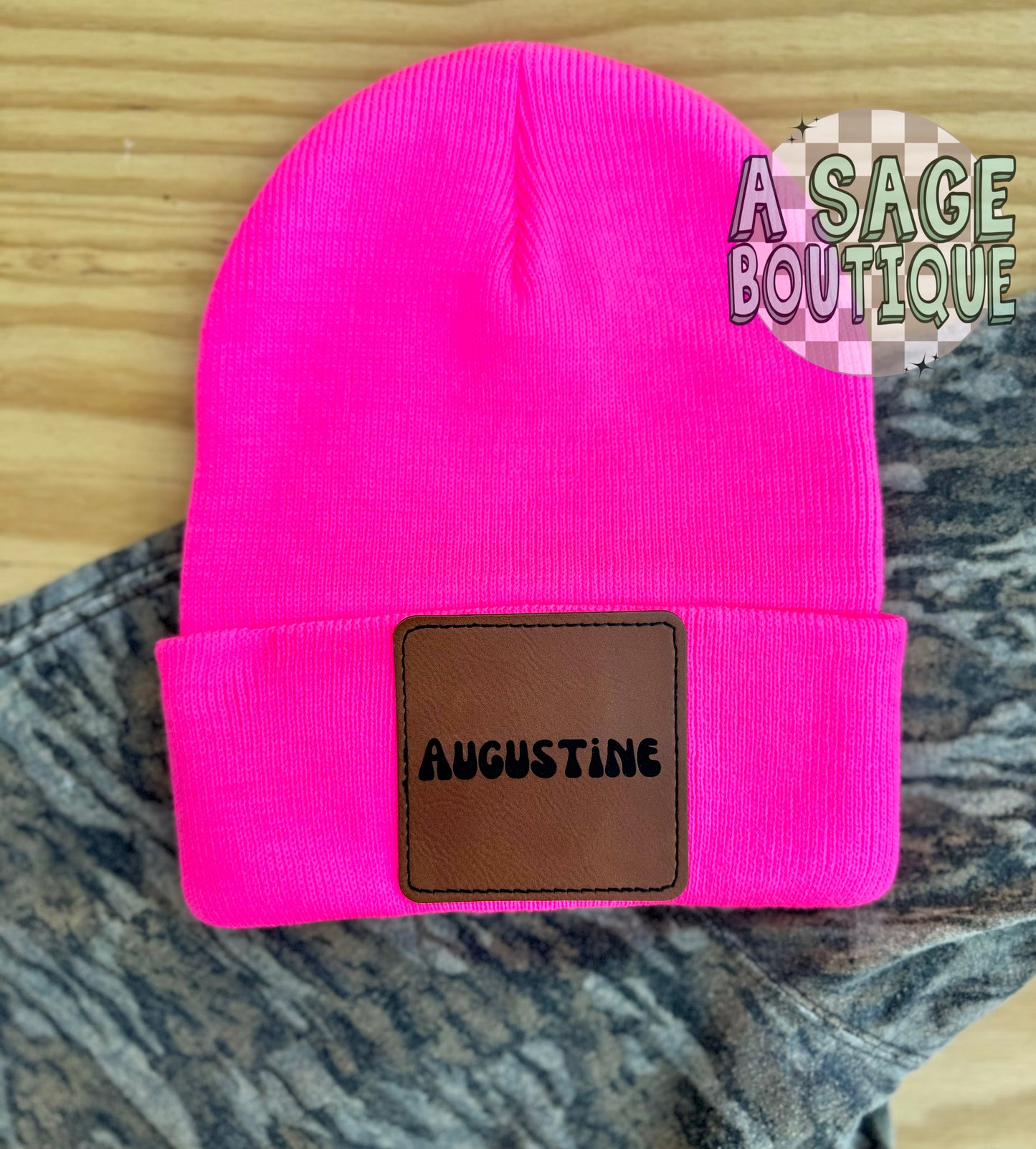 Leather patch beanies - neon