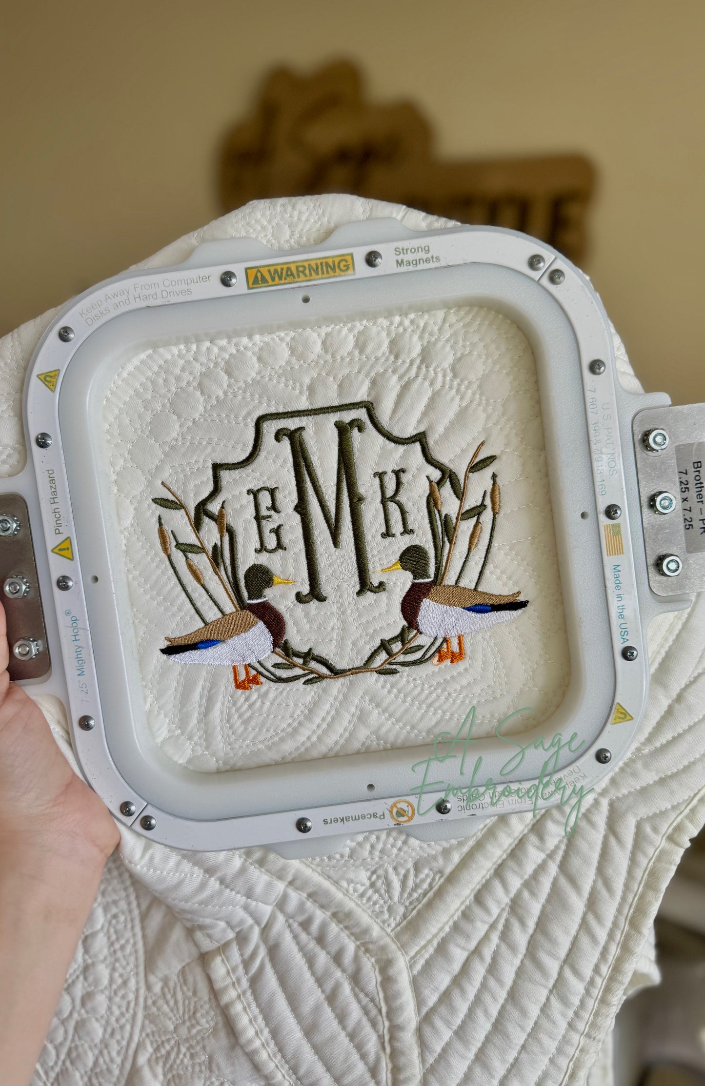 Embroidered mallard duck heirloom quilt with custom monogram, personalized baby blanket, baby boy quilt, embroidered custom heirloom blanket