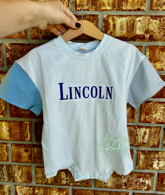 Color block bubble romper / embroidered bubble romper / bubble romper with custom embroidery personalized bubble romper / boys and girls