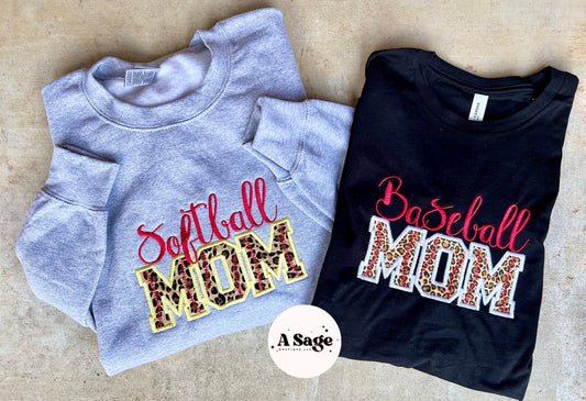 Baseball/softball mom - embroidered - leopard - cheetah