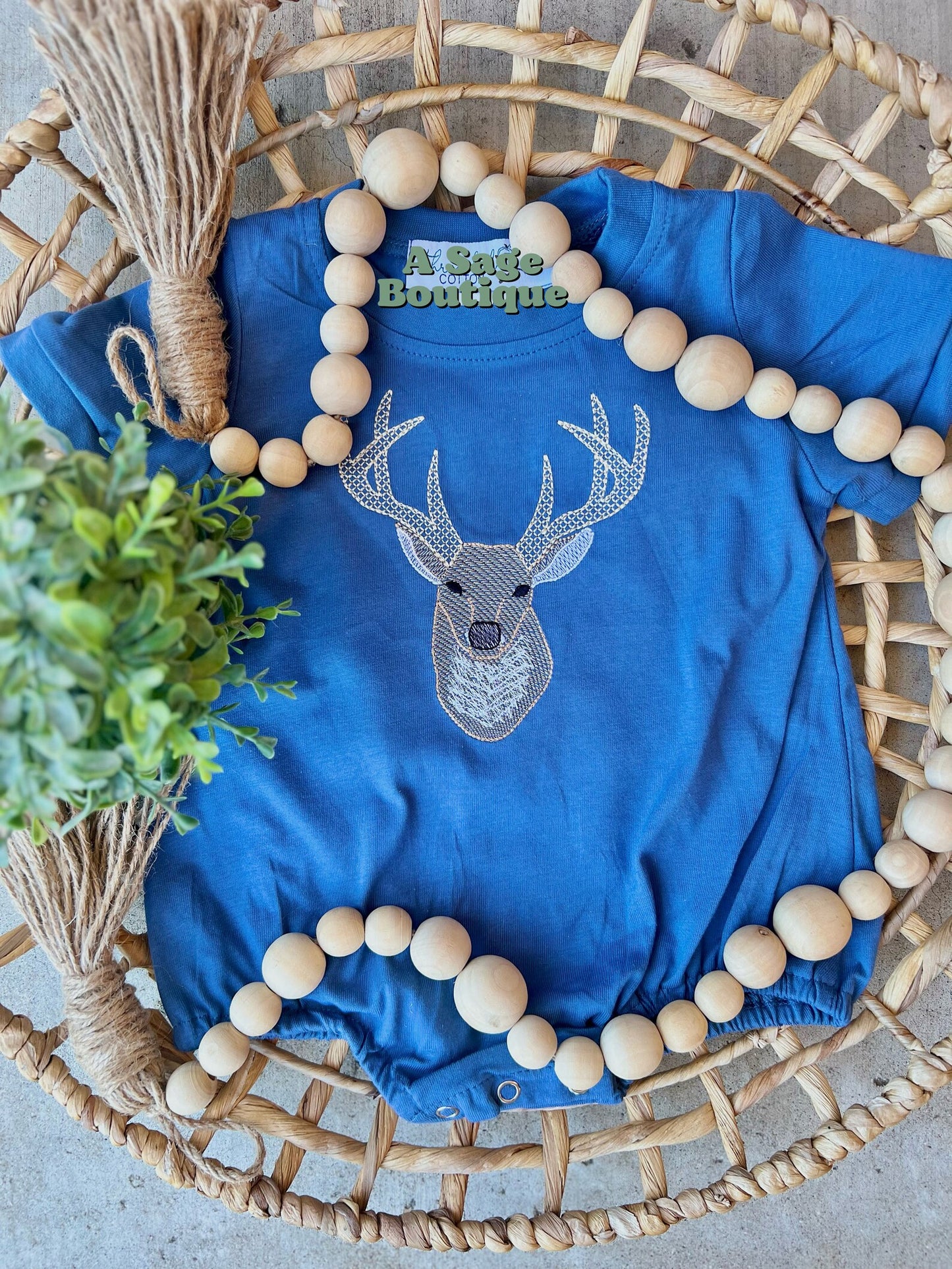 Embroidered Deer Bubble romper