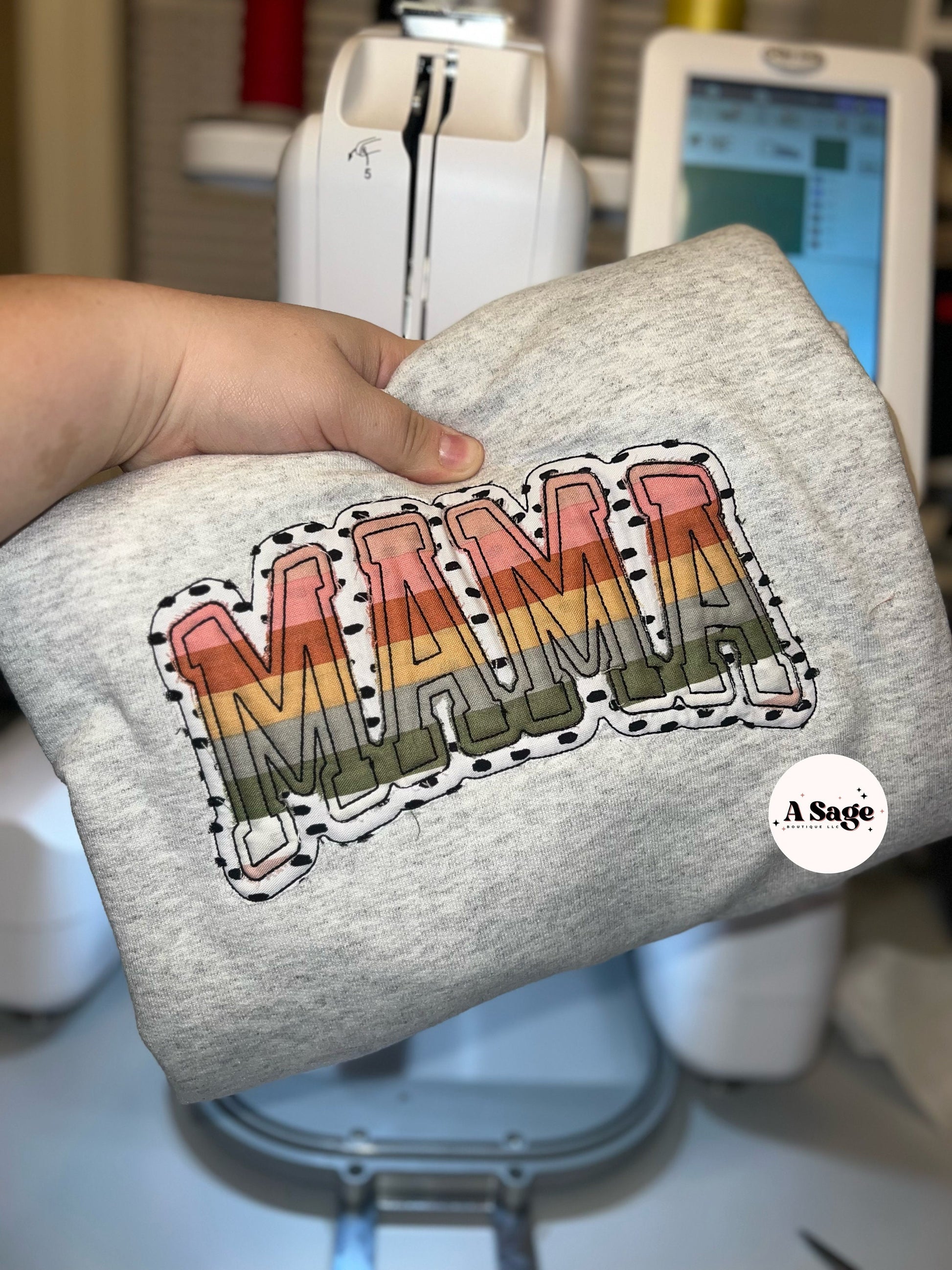 Appliqué Mama - t shirt - sweatshirt - comfort colors - mama embroidered - embroidery - mama t shirt - mom - appliqué - rainbow