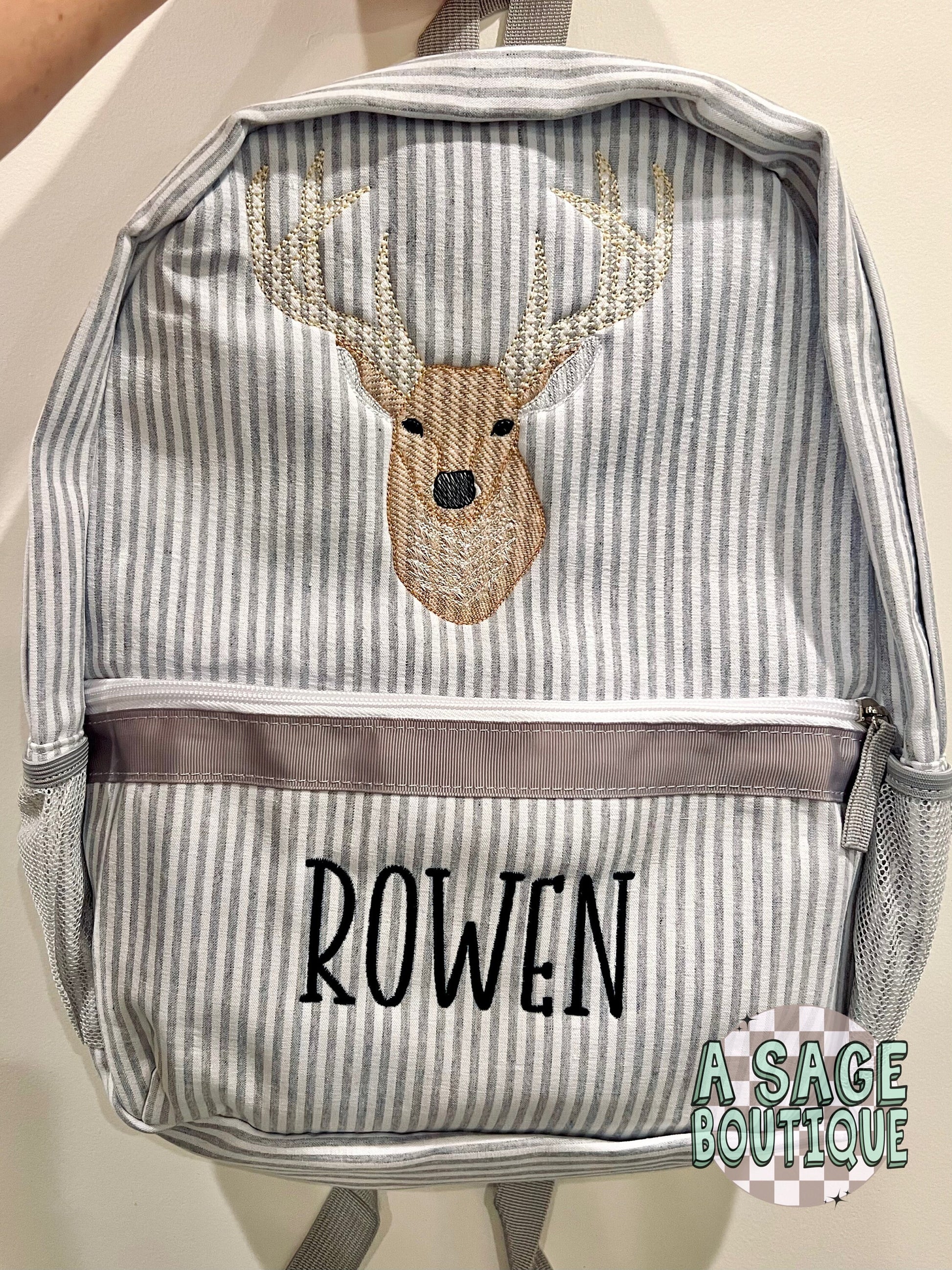 Embroidered Seersucker backpack - deer - deer season - kids backpack - diaper bag - adult backpack - embroidered backpack - embroidery