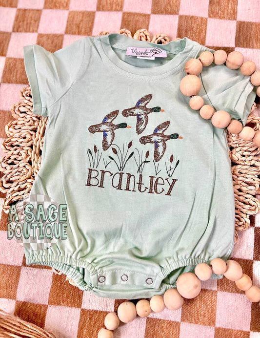 Personalized mallard duck Bubble Romper - custom name - bubble - personalized name - bubble romper - embroidered romper - embroidery