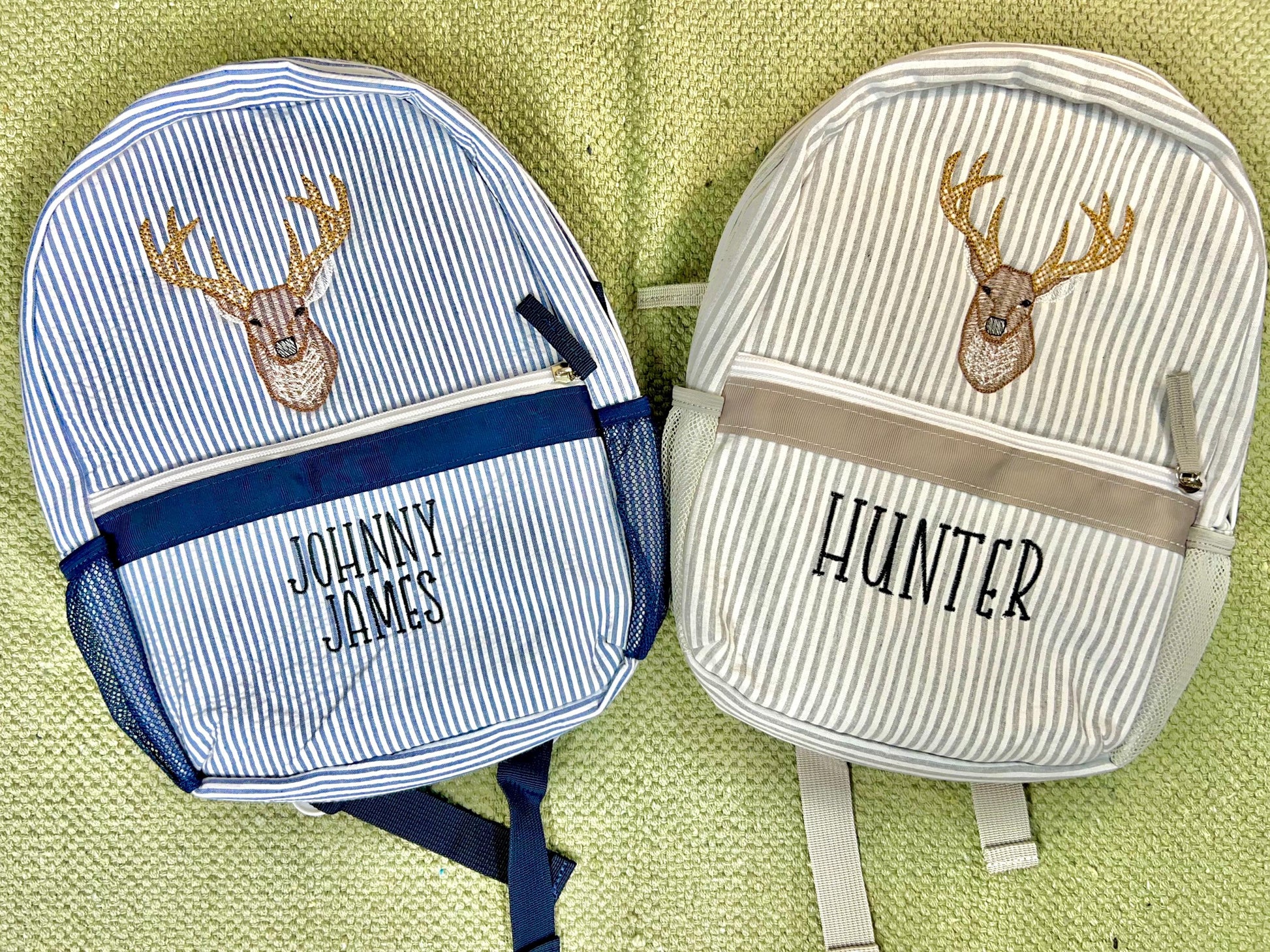 Embroidered Seersucker backpack - deer - deer season - kids backpack - diaper bag - adult backpack - embroidered backpack - embroidery