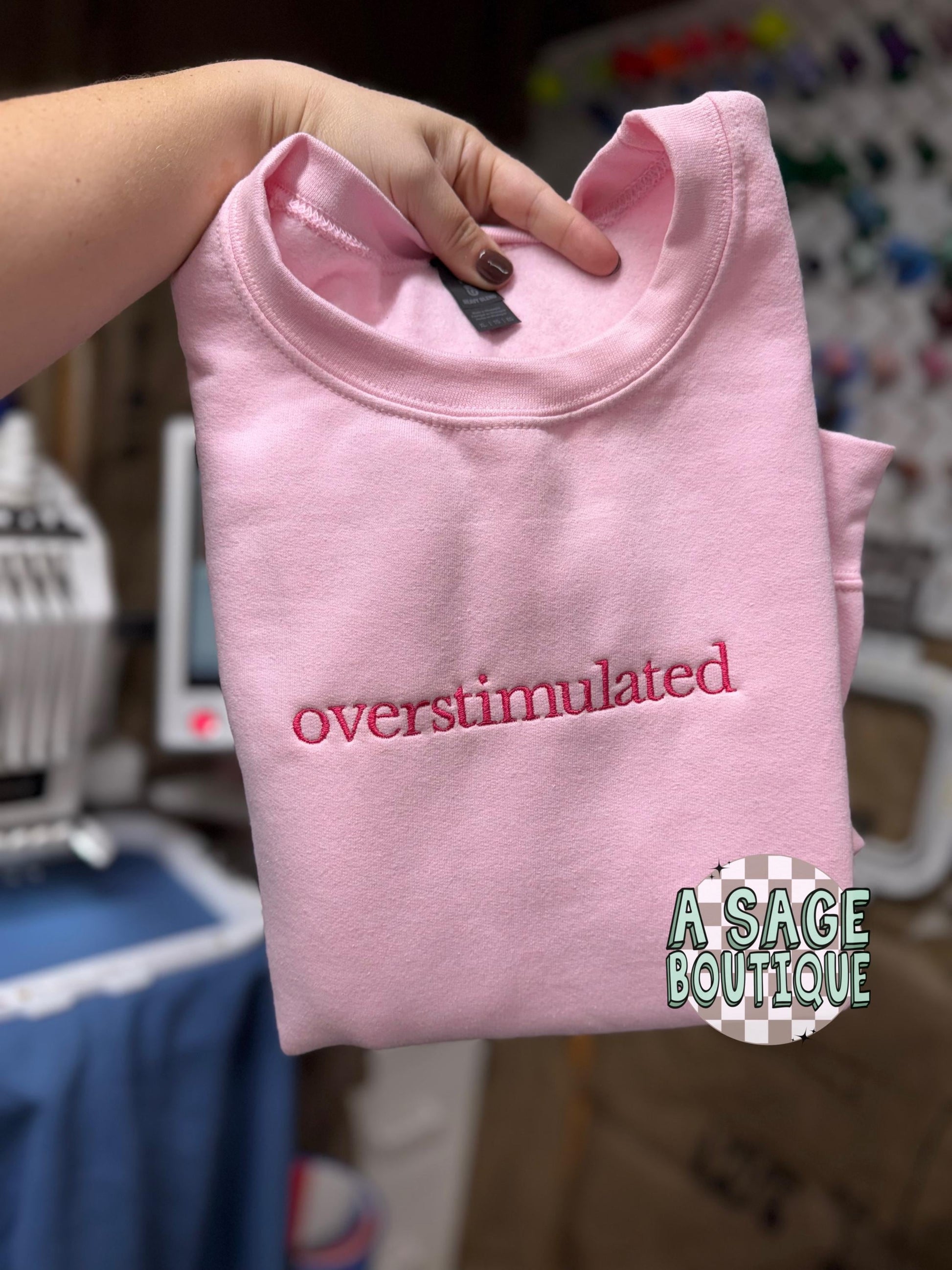 Overstimulated- embroidered - overthinking- overthinker - mom life - mama - xanax - I’m just a girl - stimulated- happy pills