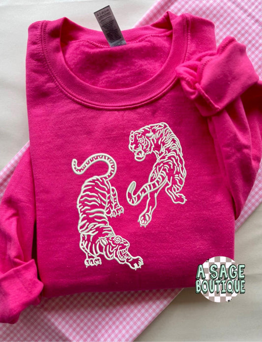Doule Tiger Design - embroidery - embroidered tiger - tiger design - unisex Gildan sweatshirt / comfort colors - trendy tiger - embroidered