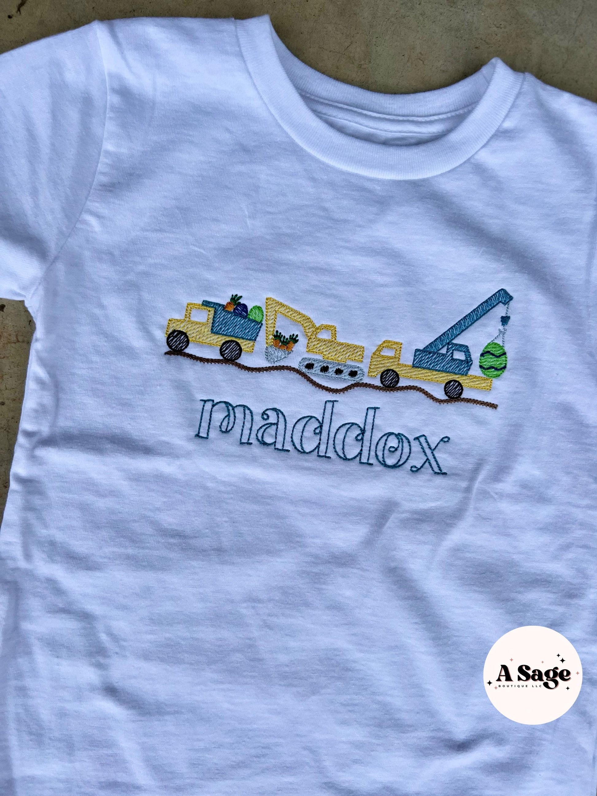 construction easter embroidered t shirt - embroidered kids Easter - kids construction embroidered design - custom monogram - Easter monogram
