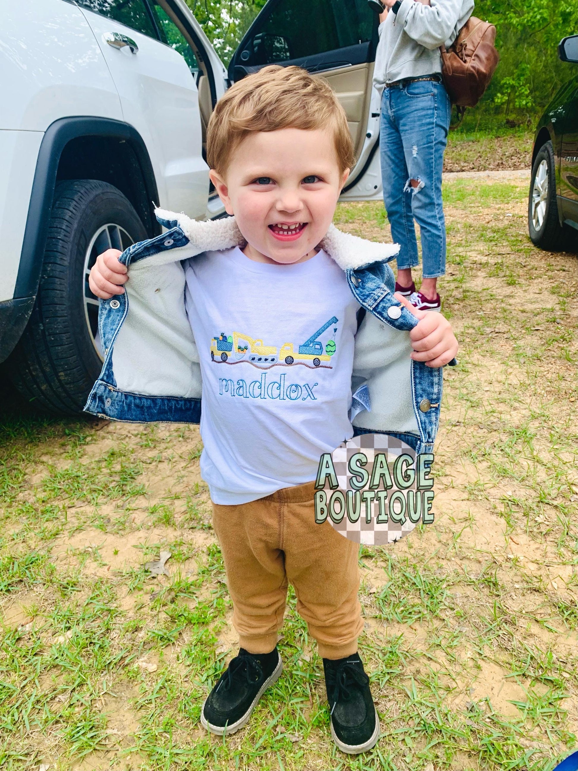construction easter embroidered t shirt - embroidered kids Easter - kids construction embroidered design - custom monogram - Easter monogram