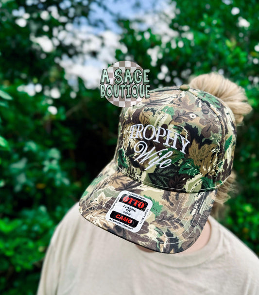 Embroidered trophy wife Otto cap, 5 panel Otto cap, trucker hat, custom embroidery, embroidery trucker hat, monochrome look