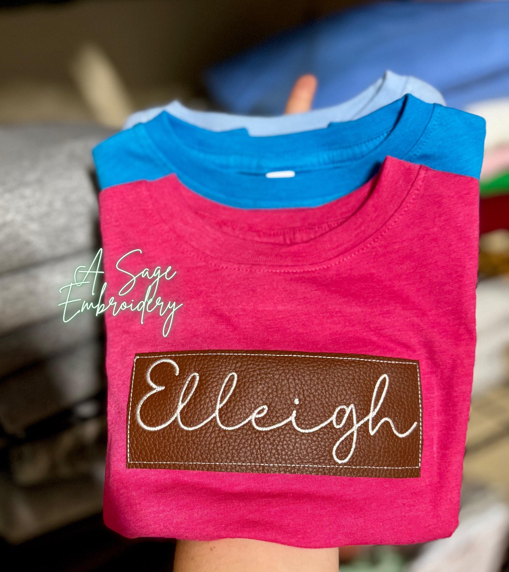 Custom leather patch - personalized- embroidery- embroidered name - embroidered leather patch - custom sweatshirt - embroidered sweatshirt